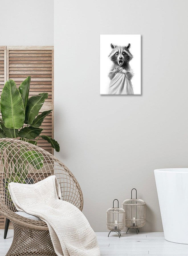HesenDot Raccoon in Towel Framed Wall Art,12x16in Funny Animal Bathroom Canvas Print, Black and White Raccoon Poster,Cute Racoon Picture Wall Decor for Bathroom Kid Room Bedroom Nursery Home, 1 Pack - Image 5