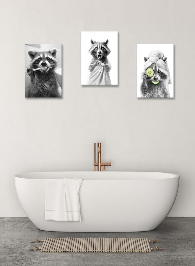 HesenDot Raccoon in Towel Framed Wall Art,12x16in Funny Animal Bathroom Canvas Print, Black and White Raccoon Poster,Cute Racoon Picture Wall Decor for Bathroom Kid Room Bedroom Nursery Home, 1 Pack - Image 4