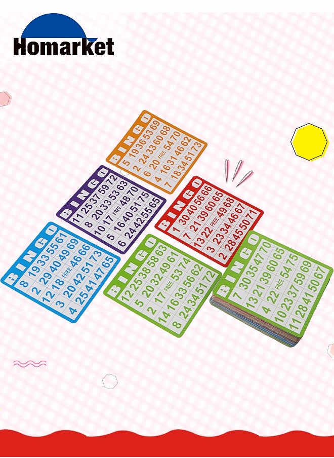 HomarKet - 100 Bingo Cards, Bingo Set, 5 Mixed Colors Bingo Paper Game Cards, Kids Party Card Game, School Classroom Game, Family Reunion Event - Image 1