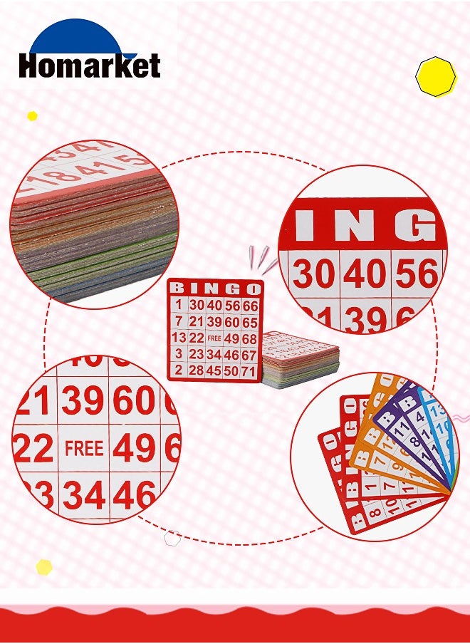 HomarKet - 100 Bingo Cards, Bingo Set, 5 Mixed Colors Bingo Paper Game Cards, Kids Party Card Game, School Classroom Game, Family Reunion Event - Image 1