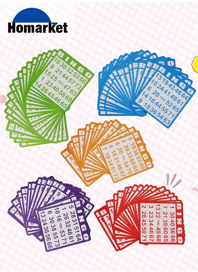 HomarKet - 100 Bingo Cards, Bingo Set, 5 Mixed Colors Bingo Paper Game Cards, Kids Party Card Game, School Classroom Game, Family Reunion Event - Image 1