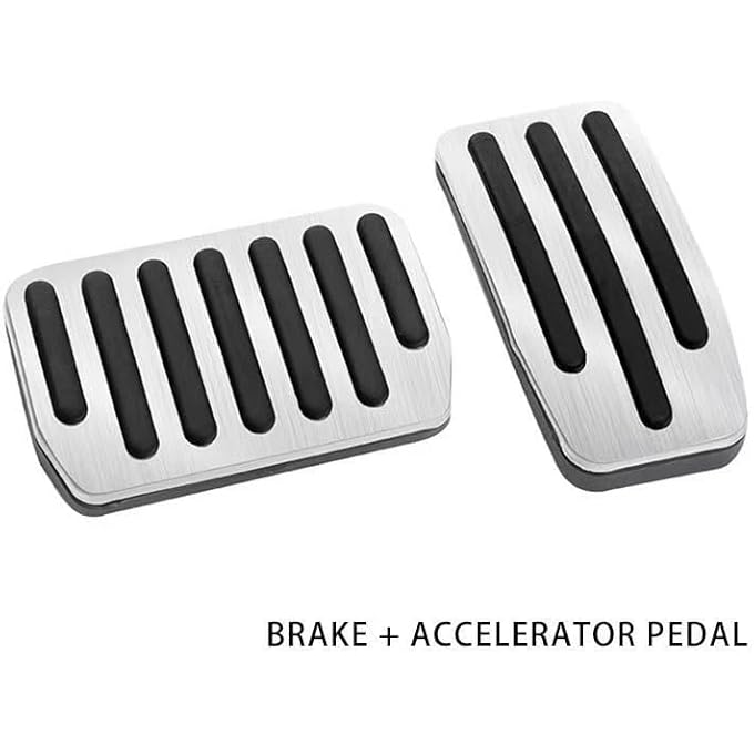 2pc-Set Track Design Silver Aluminum Foot Pedal Covers Compatible with 2012-2021 Tesla Model S and 2015-2021 Tesla Model X - Image 3