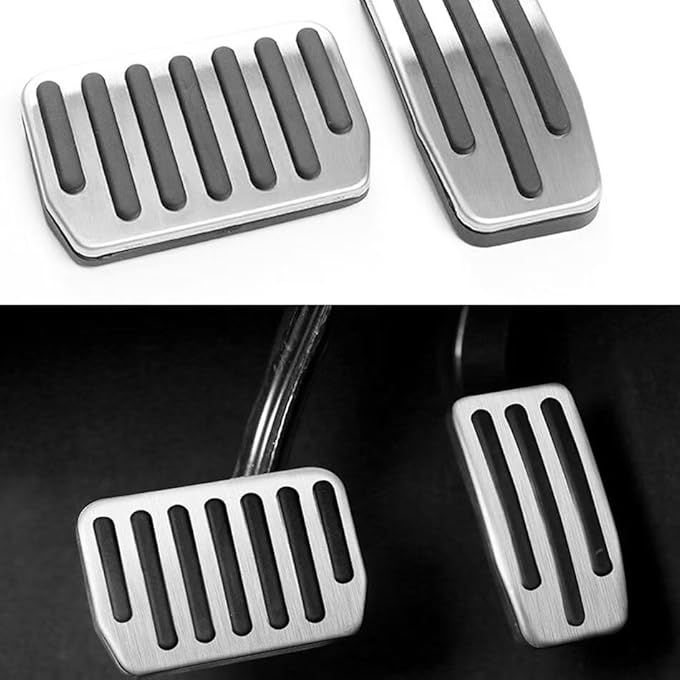 2pc-Set Track Design Silver Aluminum Foot Pedal Covers Compatible with 2012-2021 Tesla Model S and 2015-2021 Tesla Model X - Image 5