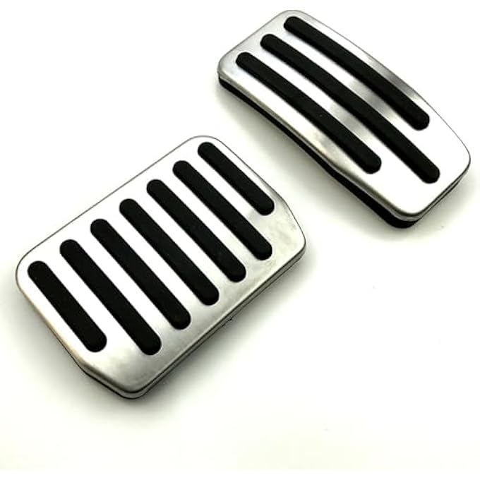 2pc-Set Track Design Silver Aluminum Foot Pedal Covers Compatible with 2012-2021 Tesla Model S and 2015-2021 Tesla Model X - Image 1