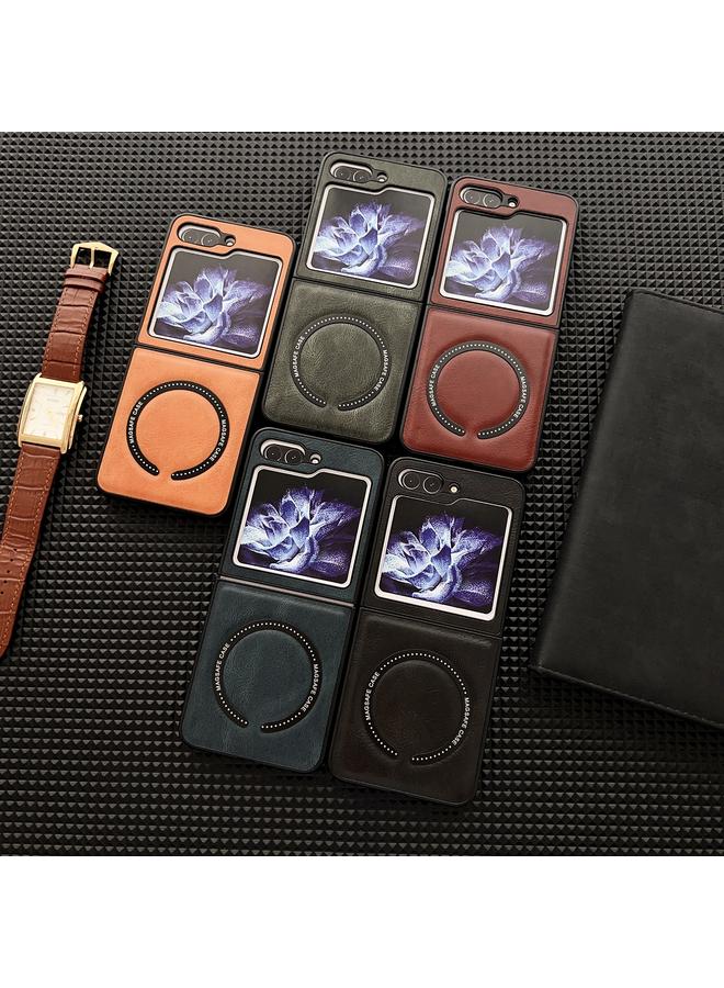 S-TOP Case For Samsung Galaxy Z Flip5 Crazy Horse Texture Magnetic Magsafe PU Phone Case - Image 2