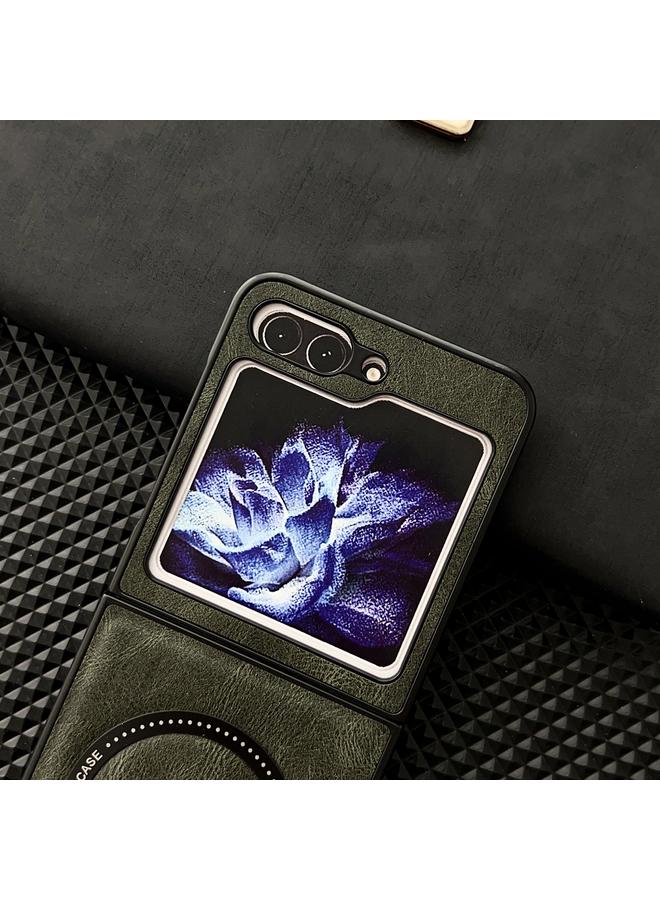 S-TOP Case For Samsung Galaxy Z Flip5 Crazy Horse Texture Magnetic Magsafe PU Phone Case - Image 4