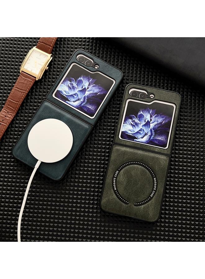 S-TOP Case For Samsung Galaxy Z Flip5 Crazy Horse Texture Magnetic Magsafe PU Phone Case - Image 5