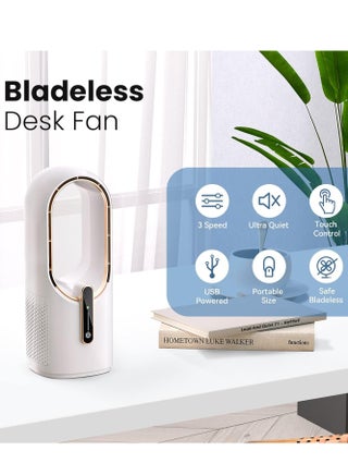 Desk Fan Bladeless, 11.8 Inch Office Fan Small, Quiet, 3 Speed Adjustment, Touch Control, Easy to Clean, Desk Fans Small Quiet, Ideal for Office, Living Room, Bedroom - view 2