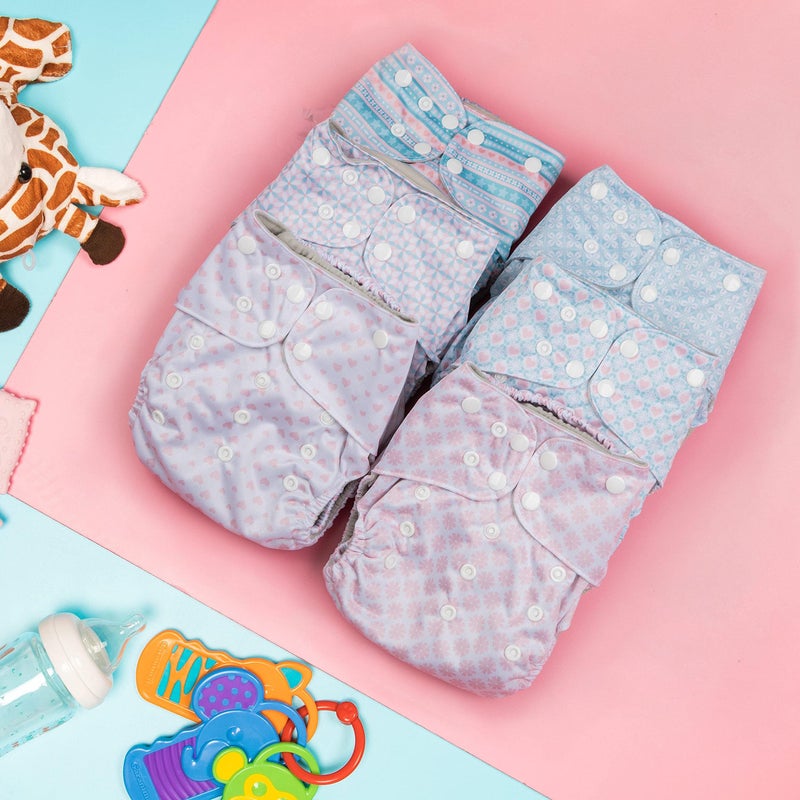 Simple Being Reusable Cloth Diapers, Double Gusset, One Size Adjustable, Washable Soft Absorbent, Waterproof Cover, Eco-Friendly Unisex Baby Girl Boy, six 4-Layers Microfiber Inserts (Stripes) - Image 2