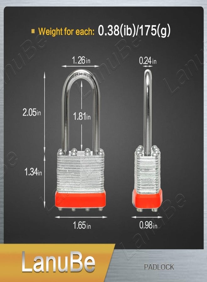 LanuBe Lock Laminated keyed Padlock (1-9/16", 40mm), keyed Alike Locks, Long Shackle,Marked Orange Plastic Hoop, Pack of 2 - Image 2