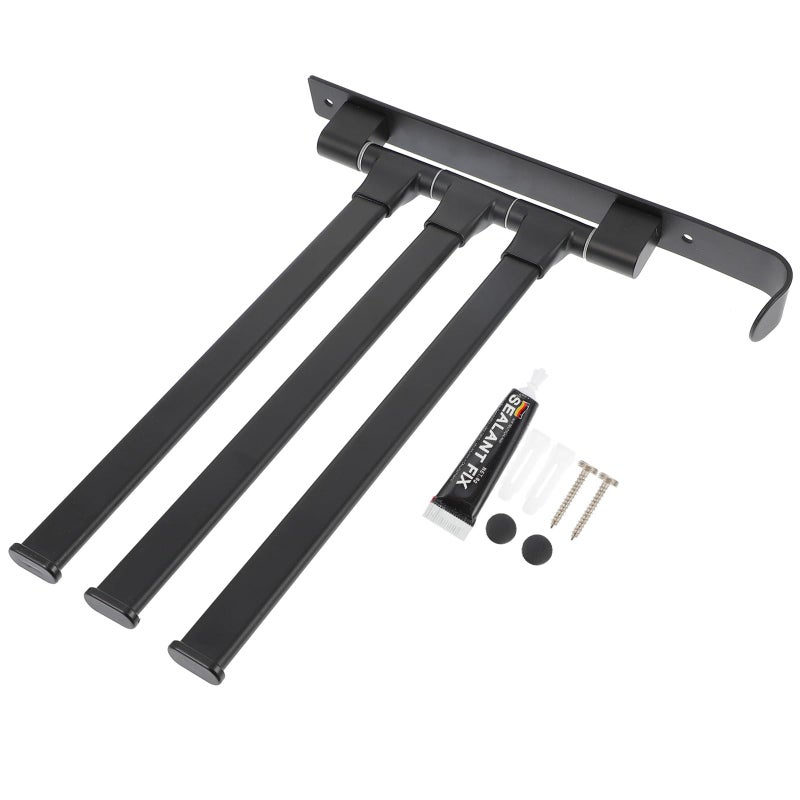 Rotatable Wall Mount 3 Bar Swivel Towel Rack Black Aluminum Bathroom Holder - Image 2