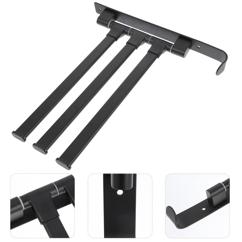 Rotatable Wall Mount 3 Bar Swivel Towel Rack Black Aluminum Bathroom Holder - Image 5