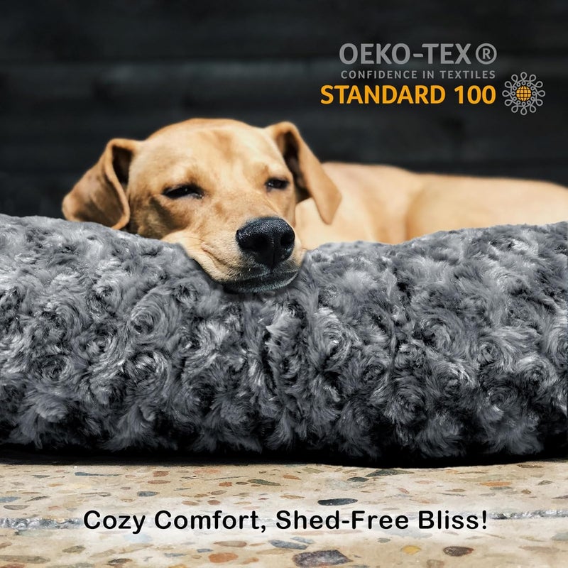 BLVOTKRO Faux Fur Dog Bed Covers â€“ Ultra Soft Rose Velvet, Removable & Washable, Cozy & Durable,Large Pet Bed Cover Only (No Filling) â€“ Gray, (Rose Velvet Dark Gray, 36" L x 24" W x 4" Th) - Image 4