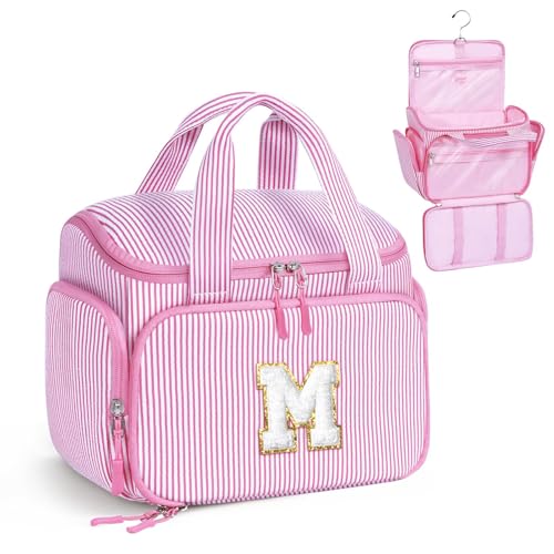 YOOLIFE Birthday Gifts for Teen Girls Hanging Travel Toiletry Bags for Women Teen Girl Initial Toiletry Bag for Women Toiletries Pouch for Girl Personalized Gift for Daughter Sister Pink M - Image 1