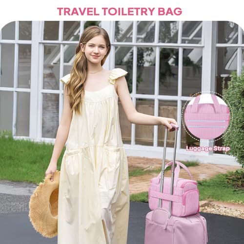 YOOLIFE Birthday Gifts for Teen Girls Hanging Travel Toiletry Bags for Women Teen Girl Initial Toiletry Bag for Women Toiletries Pouch for Girl Personalized Gift for Daughter Sister Pink M - Image 3