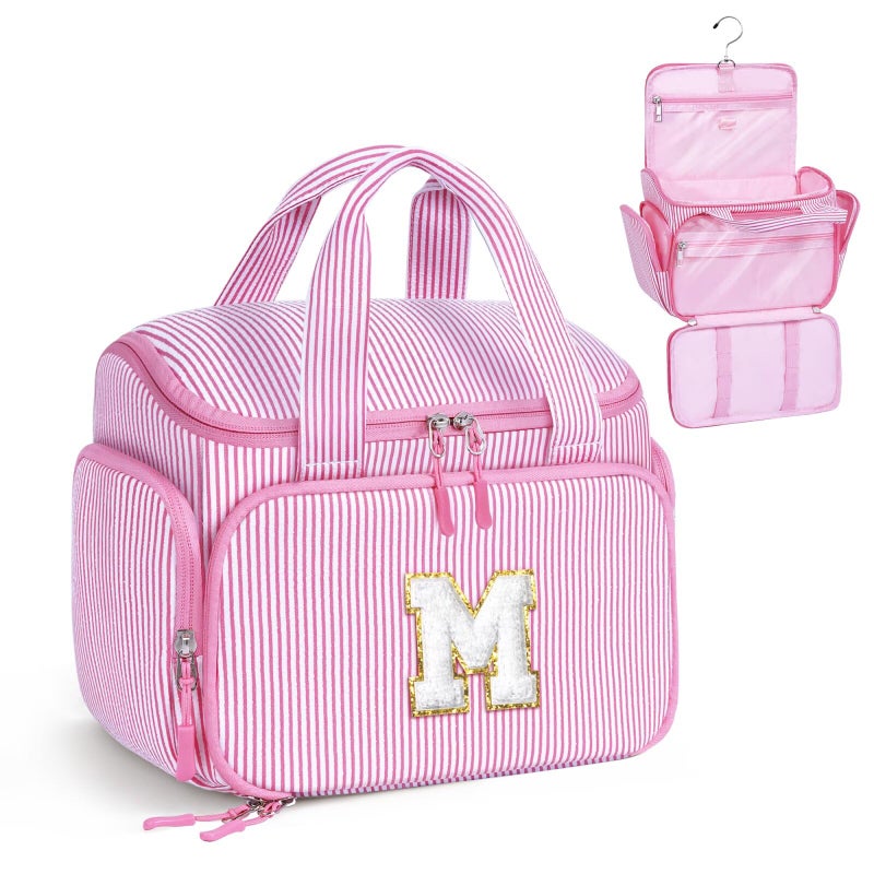 YOOLIFE Birthday Gifts for Teen Girls Hanging Travel Toiletry Bags for Women Teen Girl Initial Toiletry Bag for Women Toiletries Pouch for Girl Personalized Gift for Daughter Sister Pink M - Image 2