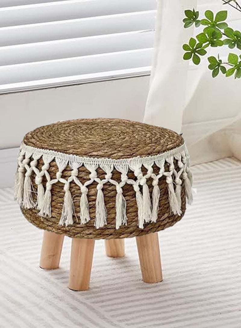 HOME TASTE Handwoven Jute Pouffe Stool with Padded Cushion & Non-Skid Pine Legs, 42x42x32 cm – Round Ottoman Footrest for Living Room, Bedroom, Office & Home Decor - Image 1
