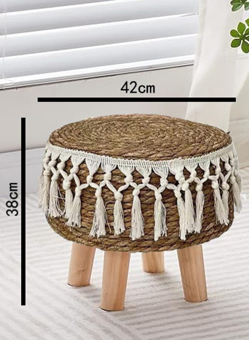 HOME TASTE Handwoven Jute Pouffe Stool with Padded Cushion & Non-Skid Pine Legs, 42x42x32 cm – Round Ottoman Footrest for Living Room, Bedroom, Office & Home Decor - Image 2