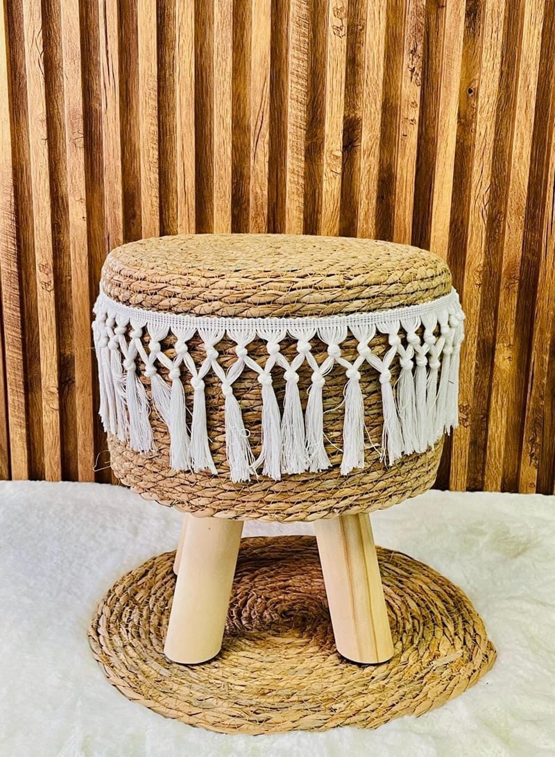 HOME TASTE Handwoven Jute Pouffe Stool with Padded Cushion & Non-Skid Pine Legs, 42x42x32 cm – Round Ottoman Footrest for Living Room, Bedroom, Office & Home Decor - Image 4