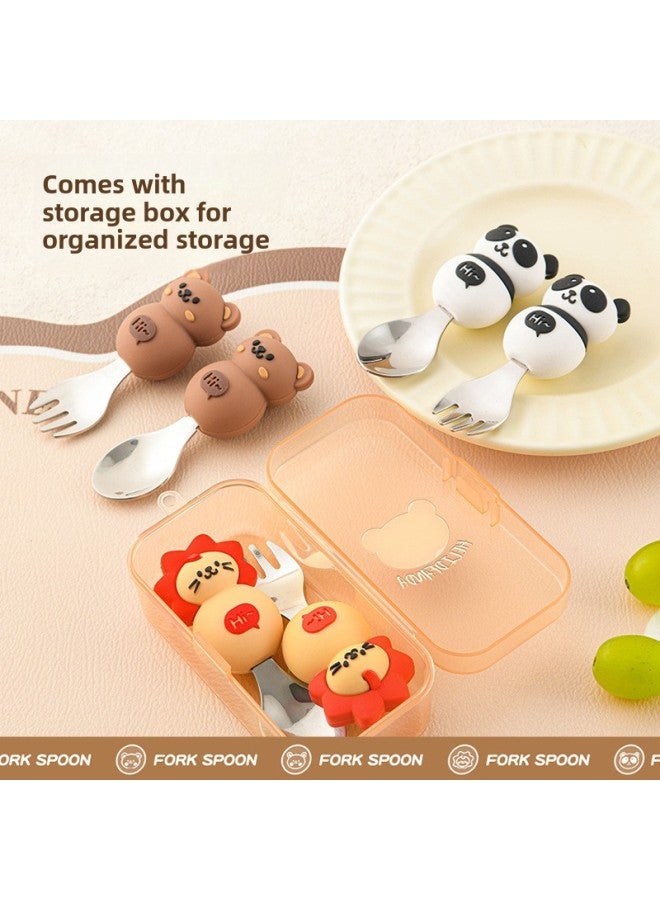 Children's Creative Fork Spoon 304 Stainless Steel Short Handle Cartoon Tableware Household Baby Dining Portable Tableware Suit-Specifications:No Specifications-Color:Hercule Bear Spoon - Image 5