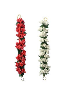 Maahal Maahal Hair Artificial flower gajra, Flower Bun Juda Hair Accessories for Women & Girls Pack of 2, White & Red 