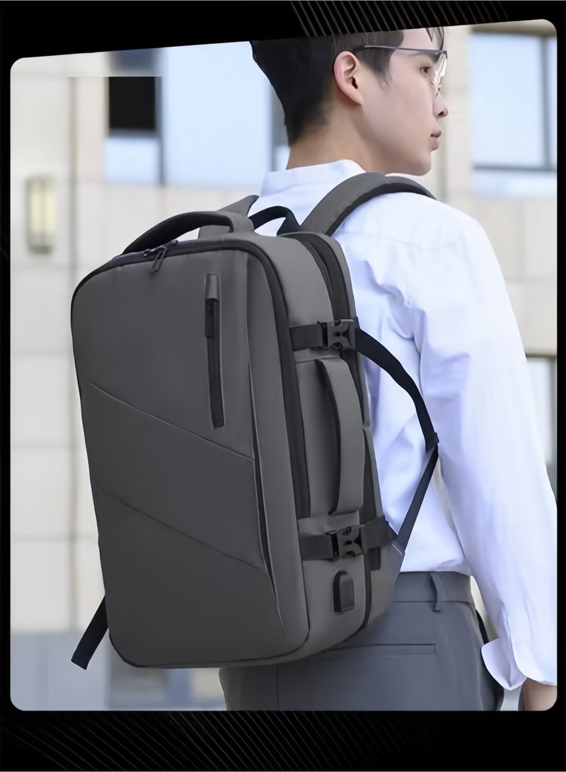 حقيبة رمادية للكمبيوتر المحمول مع منفذ USB ومقاومة للماء تناسب الجامعة والعمل - Image 1