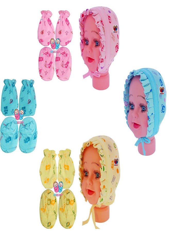 Bigbought Baby Boys and Baby Girls Combo Pack, 3 Piece Of Cap 3 Pair Of Hand Mittens/Gloves and 3 Pair Of Leg Booties (Socks) - Image 1