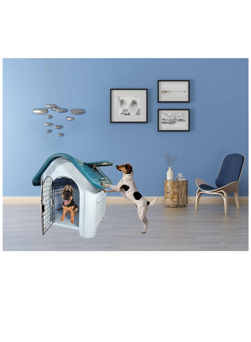 أن ان سي بيتس بيت بلاستيكي للكلاب، مأوى واسع ومتين للكلاب مع باب قابل للقفل، وفتحات تهوية، ونافذة قابلة للرفع، مثالي للكلاب الصغيرة والمتوسطة الحجم، سهل التجميع 75 سم (أخضر) - Image 2