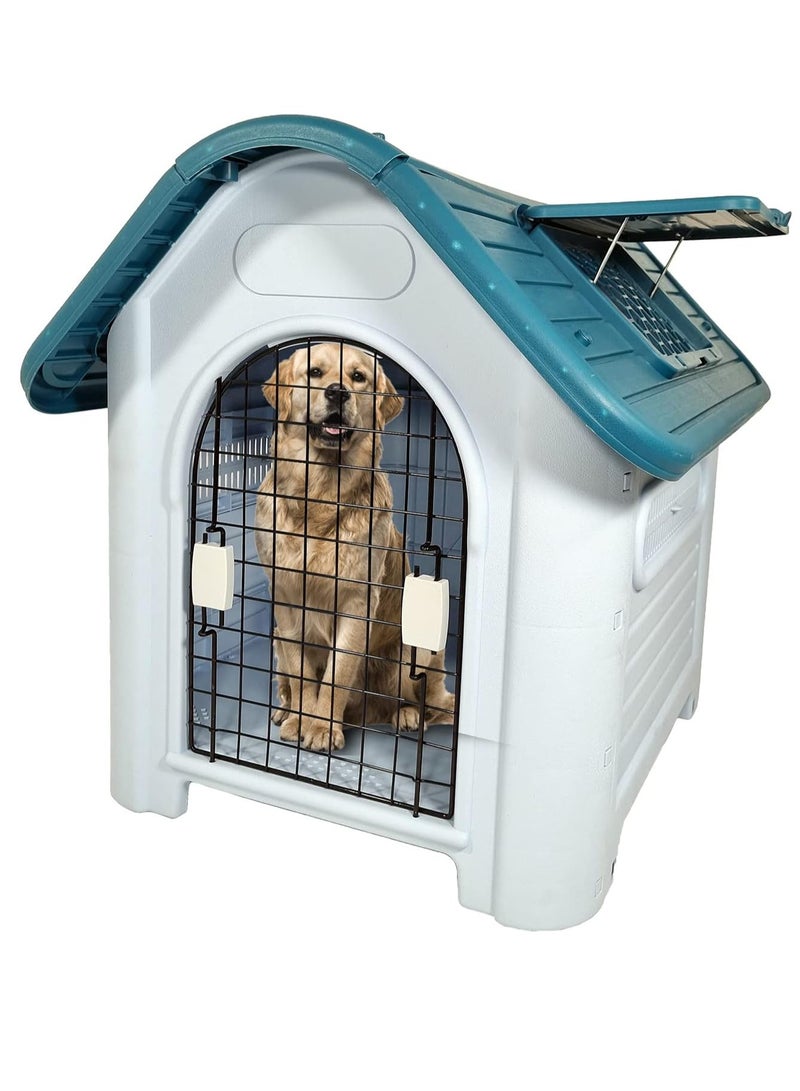 أن ان سي بيتس بيت بلاستيكي للكلاب، مأوى واسع ومتين للكلاب مع باب قابل للقفل، وفتحات تهوية، ونافذة قابلة للرفع، مثالي للكلاب الصغيرة والمتوسطة الحجم، سهل التجميع 75 سم (أخضر) - Image 3