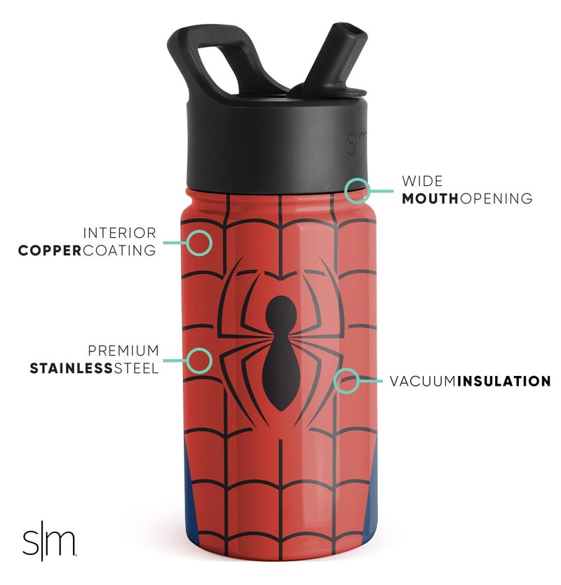Simple Modern Spiderman Kids Water Bottle with Straw Lid | Insulated Stainless Steel Reusable Marvel Tumbler Spider-Man Gifts for School, Toddlers, Boys | Summit Collection | 14oz, Spider Armor - Image 5