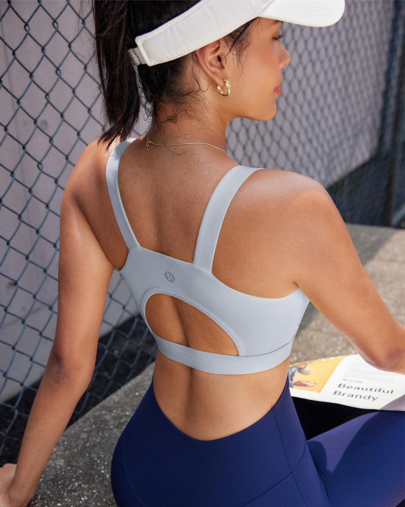 RUNNING GIRL High Impact Sports Bras for Women,Racerback Running Bra Workout Crop Tank Tops Longline Sports Bra Push up(WX2667 Ice Grey L) - Image 4