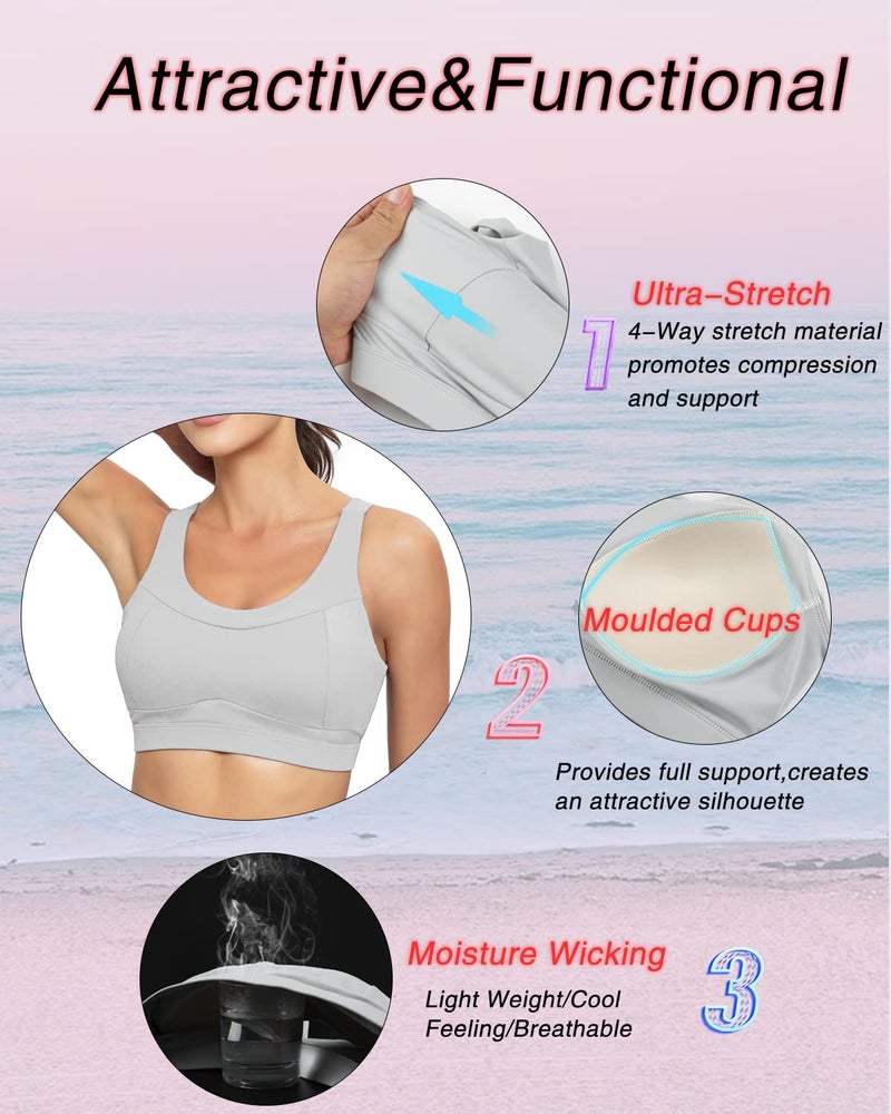 RUNNING GIRL High Impact Sports Bras for Women,Racerback Running Bra Workout Crop Tank Tops Longline Sports Bra Push up(WX2667 Ice Grey L) - Image 5