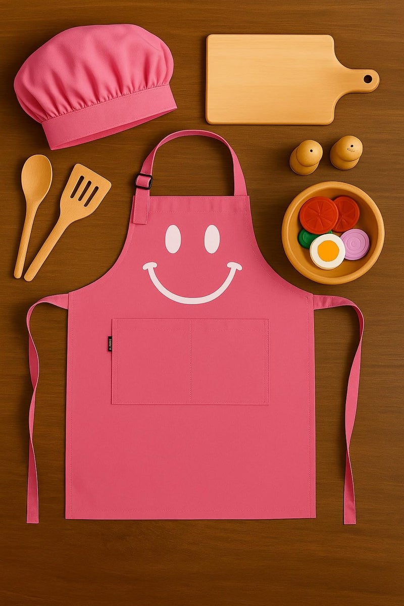 Switchon Polyester Waterproof Adjustable Kids Multi purpose Cooking Apron with a chef cap School Apron - for 6 years to 12 years Proudly made in india (PINK) - Image 4