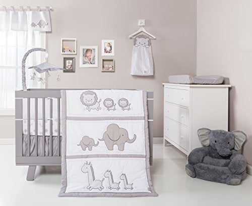 Trend Lab Safari Chevron Animals Fitted Crib Sheet - Safari Animal Print Cotton, Gray and White, Fully Elasticized, 8 in Deep Pockets, Fits Standard Crib Mattress 28 in x 52 in - Image 3