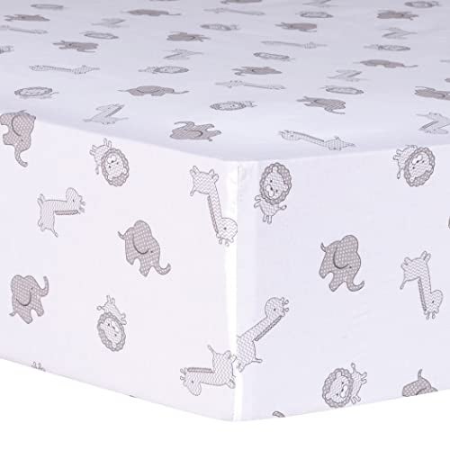 Trend Lab Safari Chevron Animals Fitted Crib Sheet - Safari Animal Print Cotton, Gray and White, Fully Elasticized, 8 in Deep Pockets, Fits Standard Crib Mattress 28 in x 52 in - Image 5