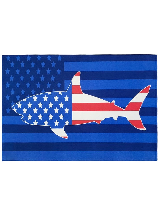 Beachland Sharks American Flag Beach Towel 30 x 60 inch 100% Cotton (USA Shark, One Towel) - Image 1