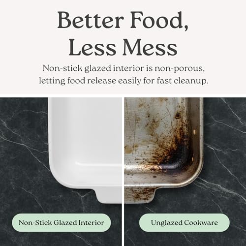 ROSSALLINI Stoneware Casserole Dish Bakeware Set of 3 | Rectangular Dinnerware Set with Handles [Ocean Blue] - Image 3