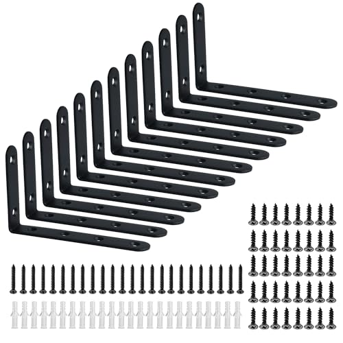 Alise Floating Shelf Bracket12Pcs Heavy Duty L Bracket Corner Brace5 x 3 Stainless Steel Corner Bracket Joint Angle Brackets for Hanging Support Shelves Support DIYBlack Finish - Image 1