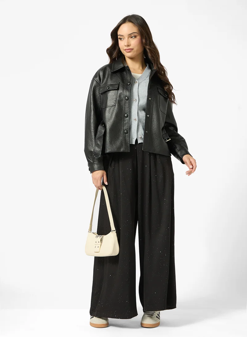 جينجر Oversize PU Button Down Jacket