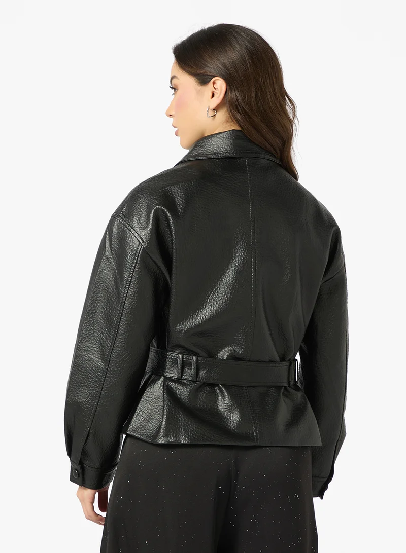 جينجر Oversize PU Button Down Jacket
