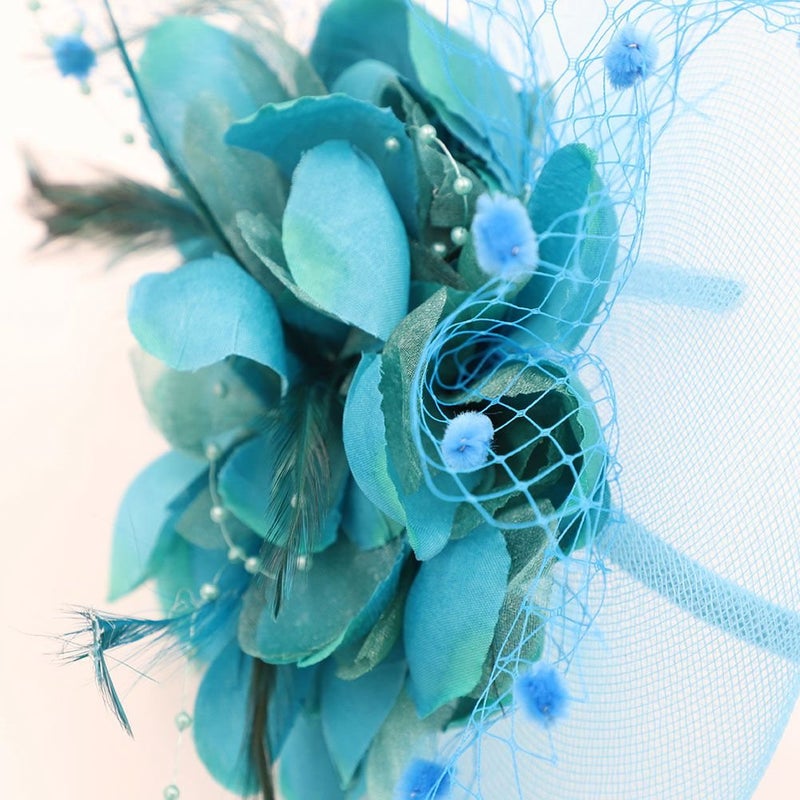 ACTLATI Charming Big Flower Headband Netting Mesh Hair Band Cocktail Hat Party Girls Women Fascinator, Lake Blue, One Size - Image 5