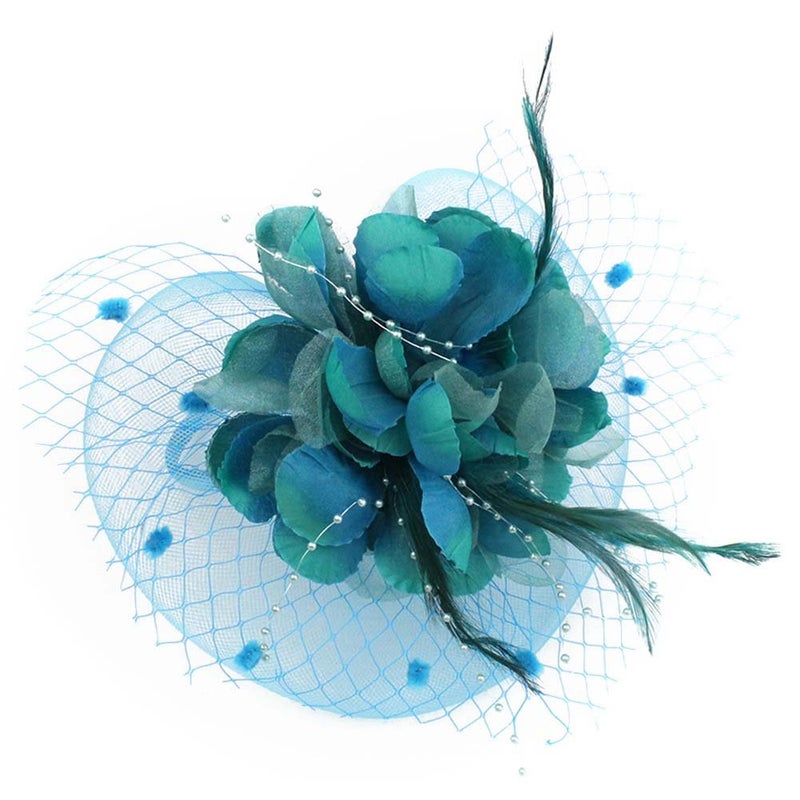 ACTLATI Charming Big Flower Headband Netting Mesh Hair Band Cocktail Hat Party Girls Women Fascinator, Lake Blue, One Size - Image 1