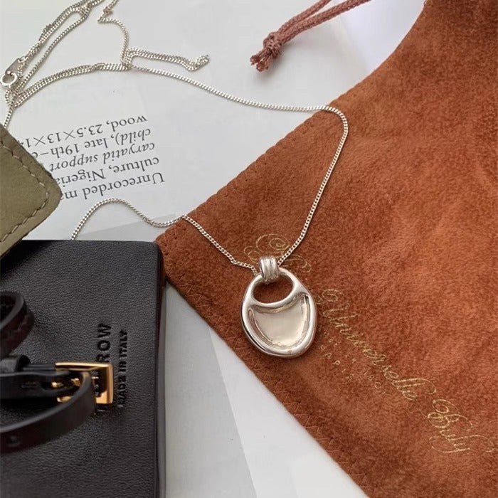 Korean INS Saddle Bag Pendant Necklace for Women Silver style