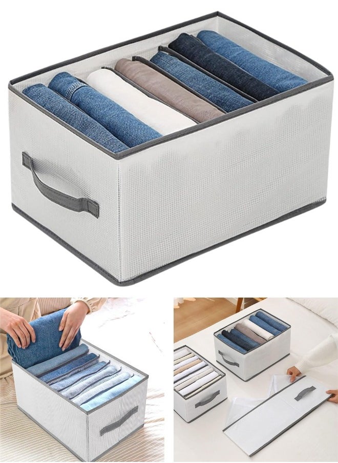 FALMER Clothes Organizer Foldable and Washable Jeans Compartment Storage Closet Cabinet Organizer,Underwear Mesh Storage Boxes With Side Handles (Gray - 1 pcs 8 Grids)  - Image 1