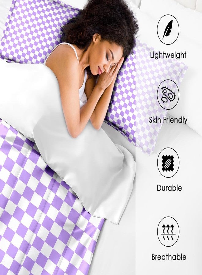Nesphy Plaid Checkerboard Grid Violet Purple Quilt Comforter Set Twin Size, Checkered Geometric Lavender Check Pattern Soft Bedding Sets Comforter with 1 Pillowcase for Kids and Adults Bedroom Bed Decor - Image 4