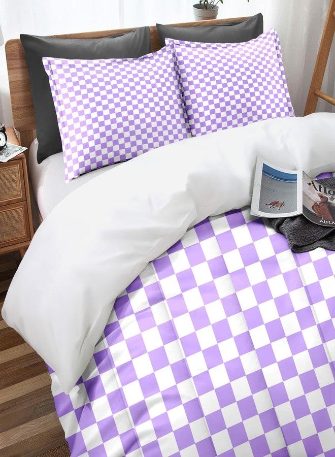 Nesphy Plaid Checkerboard Grid Violet Purple Quilt Comforter Set Twin Size, Checkered Geometric Lavender Check Pattern Soft Bedding Sets Comforter with 1 Pillowcase for Kids and Adults Bedroom Bed Decor - Image 2