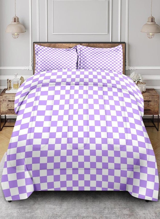 Nesphy Plaid Checkerboard Grid Violet Purple Quilt Comforter Set Twin Size, Checkered Geometric Lavender Check Pattern Soft Bedding Sets Comforter with 1 Pillowcase for Kids and Adults Bedroom Bed Decor - Image 1