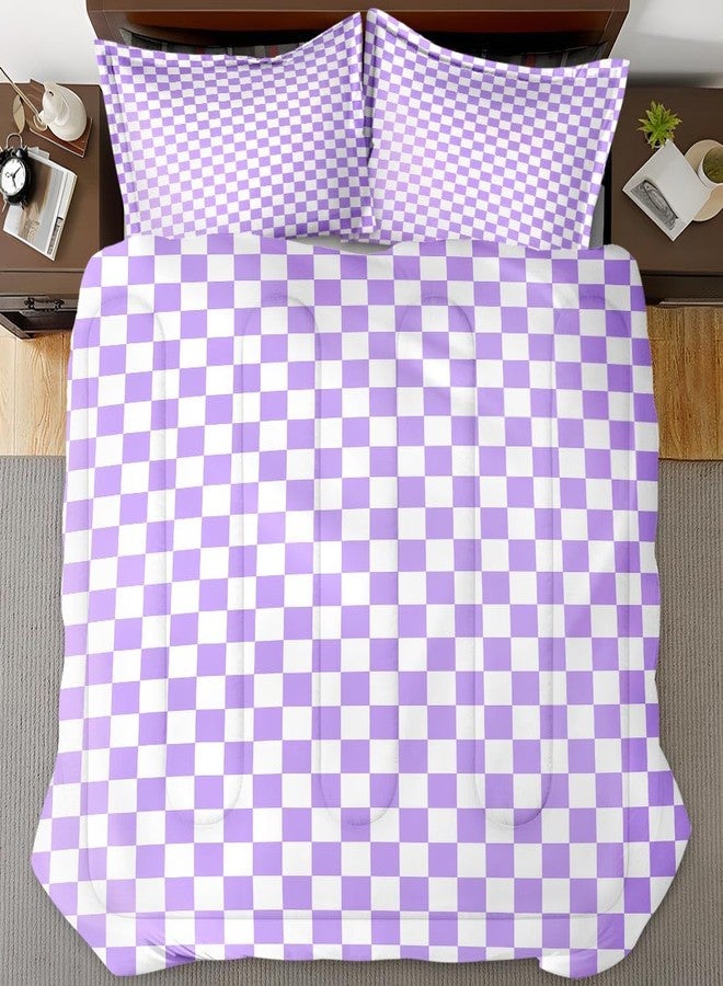 Nesphy Plaid Checkerboard Grid Violet Purple Quilt Comforter Set Twin Size, Checkered Geometric Lavender Check Pattern Soft Bedding Sets Comforter with 1 Pillowcase for Kids and Adults Bedroom Bed Decor - Image 5