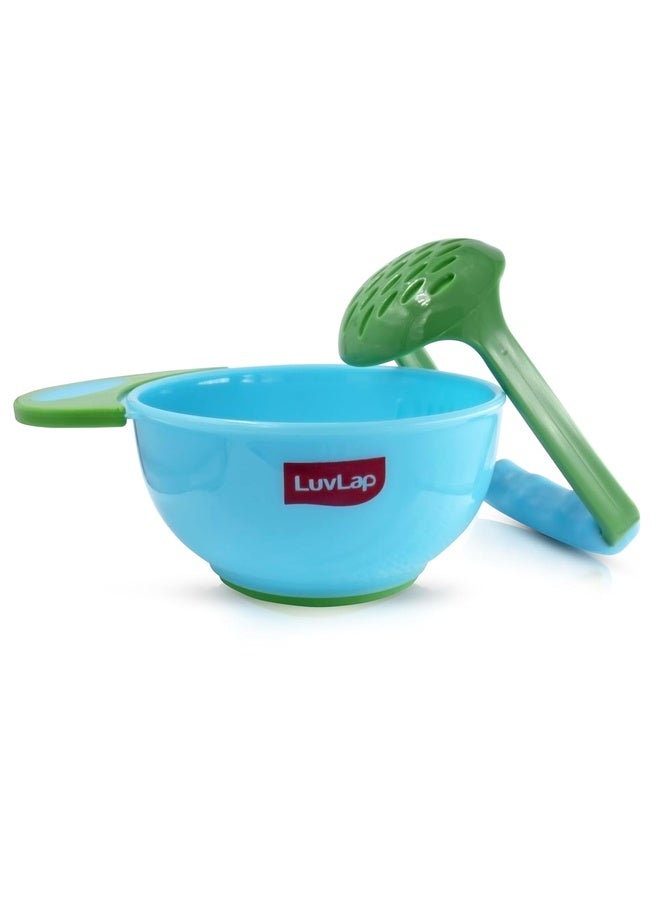 Luvlap Baby Food Grinding Cum Feeding Bowl, Portable Baby Food Masher & Serving Bowl for Baby weaning Food Preparation (Green & Blue) - Image 1
