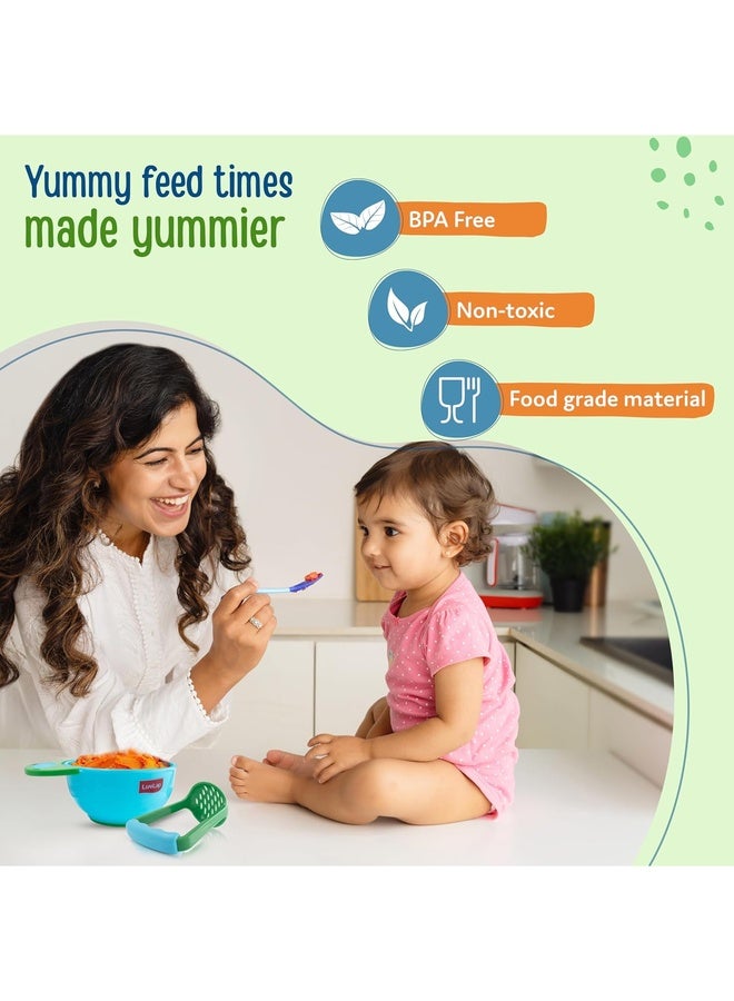 Luvlap Baby Food Grinding Cum Feeding Bowl, Portable Baby Food Masher & Serving Bowl for Baby weaning Food Preparation (Green & Blue) - Image 2
